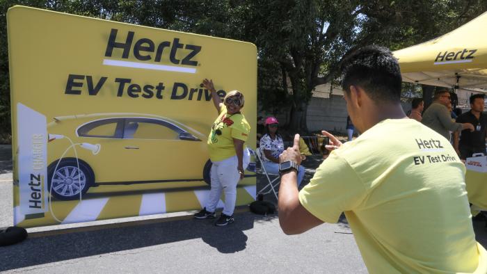 LOS ANGELES, CA – JULY 19: Guests attend as Hertz kicks off one of the country’s largest electric vehicle test drives at the company’s Los Angeles International Airport location on July 19, 2023 in Los Angeles, California. Drivers had the chance to test drive an EV and see the newest EV models showcased by Tesla, Chevrolet, Polestar, and Kia. Additional in-person test drives are being planned at Hertz locations across the U.S. later this year. (Photo by Rodin Eckenroth/Getty Images for Hertz)