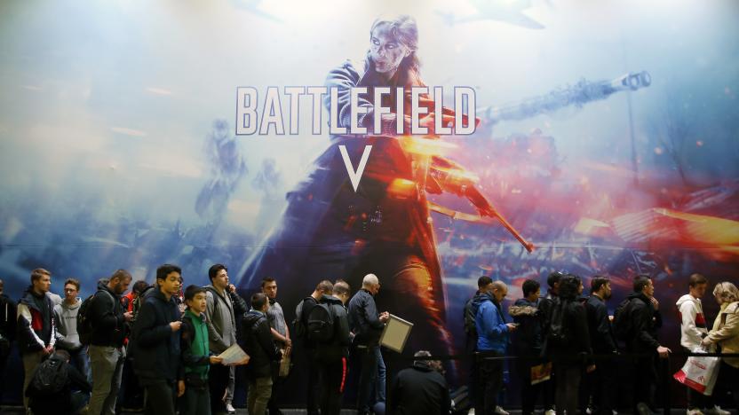 PARIS, FRANCE - OCTOBER 27:  Visitors queue to play the video game "Battlefield V" developed by DICE and published by Electronic Arts (EA) during the 'Paris Games Week' on October 27, 2018 in Paris, France. 'Paris Games Week' is an international trade fair for video games and runs from October 26 to 31, 2018.  (Photo by Chesnot/Getty Images)