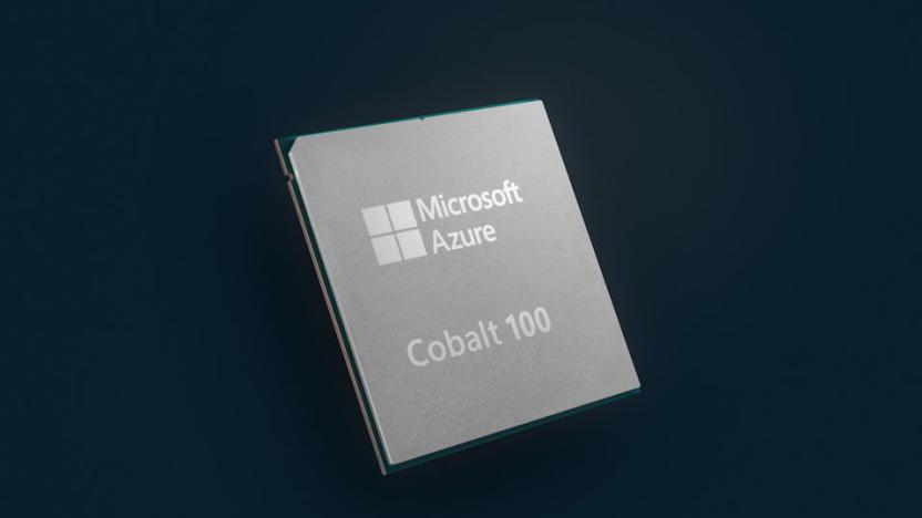 The new Microsoft Azure Cobalt 100 chip seen against a black background.