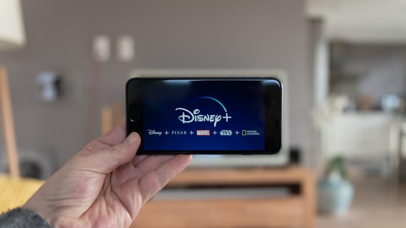 Amsterdam, The Netherlands, 02/03/2020, Disney+ startscreen on  mobile phone. Disney+ online video, content streaming subscription service. Disney plus, Star wars, Marvel, Pixar, National Geographic.