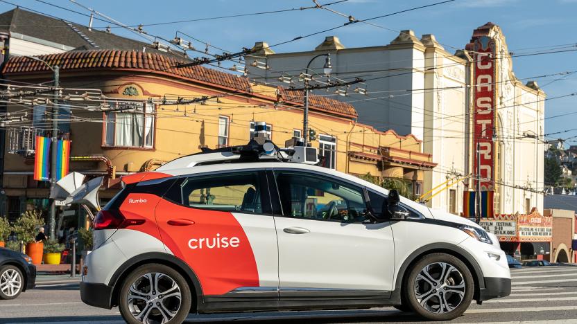 Cruise self-driving taxi in the Castro district of San Francisco