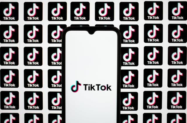 The TikTok logo is being displayed on a smartphone screen in Athens, Greece, on March 14, 2024. (Photo by Nikolas Kokovlis/NurPhoto via Getty Images)