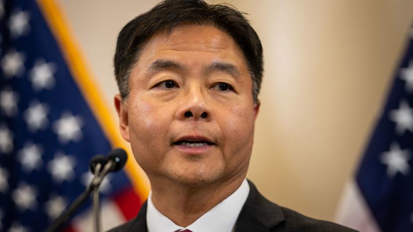 BALTIMORE, MD - MARCH 01: House Democratic Caucus Vice-Chair Rep. Ted Lieu (D-CA) speaks during a news conference at the Hyatt Recency, where House Democrats are holding their Issues Conference on Wednesday, March 1, 2023 in Baltimore, MD.  (Kent Nishimura / Los Angeles Times via Getty Images)