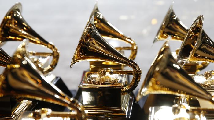 60th Annual Grammy Awards – Show – New York, U.S., 28/01/2018 – Grammy Awards trophies are displayed backstage during the pre-telecast. REUTERS/Carlo Allegri