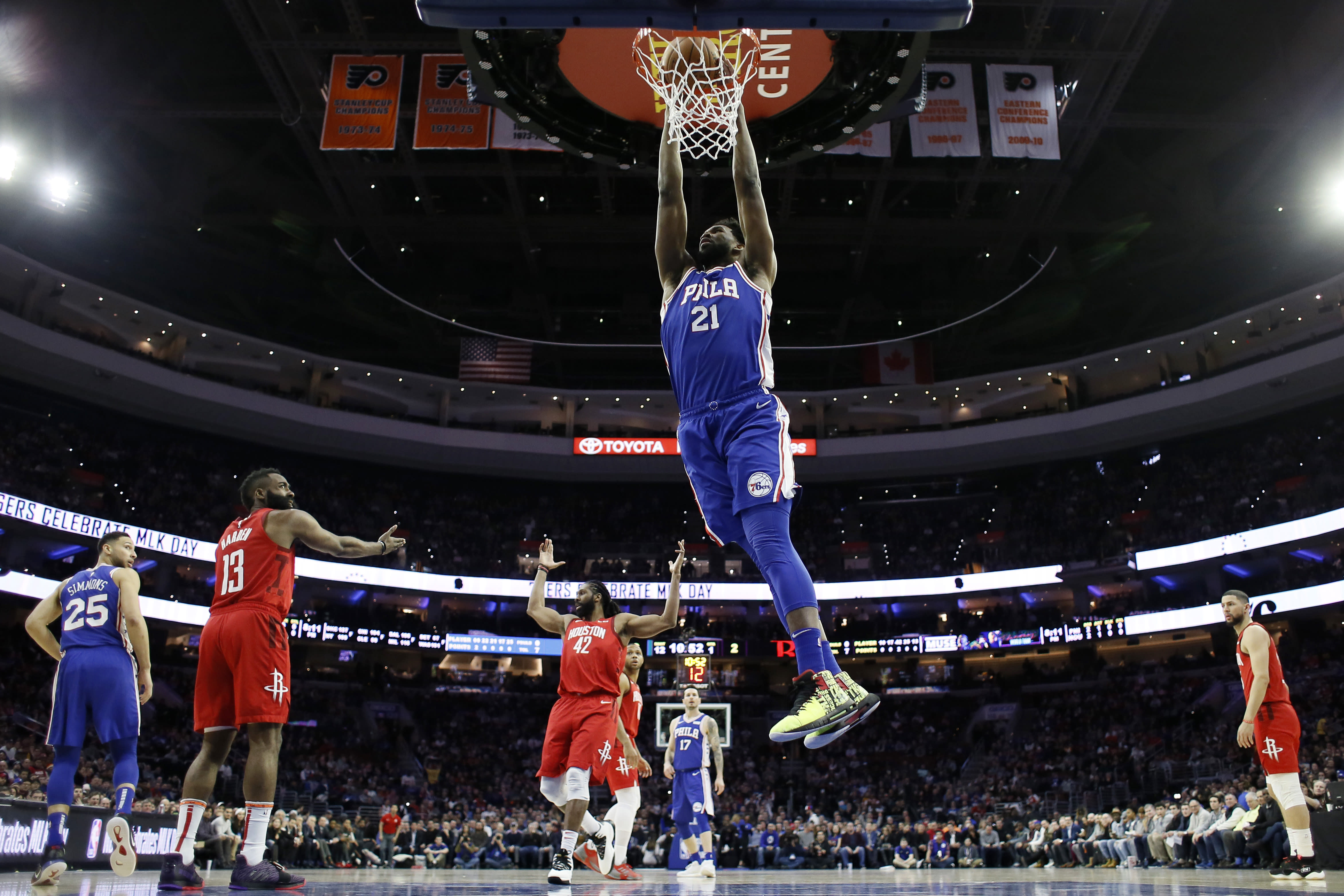 Embiid leads 76ers to 12193 rout of Harden, Rockets