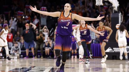 Getty Images - PHOENIX, ARIZONA - AUGUST 03: Guard Diana Taurasi #3 of the Phoenix Mercury reacts after scoring her 10,000th career point during the second half against the Atlanta Dream at Footprint Center on August 03, 2023 in Phoenix, Arizona. NOTE TO USER: User expressly acknowledges and agrees that, by downloading and or using this photograph, User is consenting to the terms and conditions of the Getty Images License Agreement.  (Photo by Chris Coduto/Getty Images)