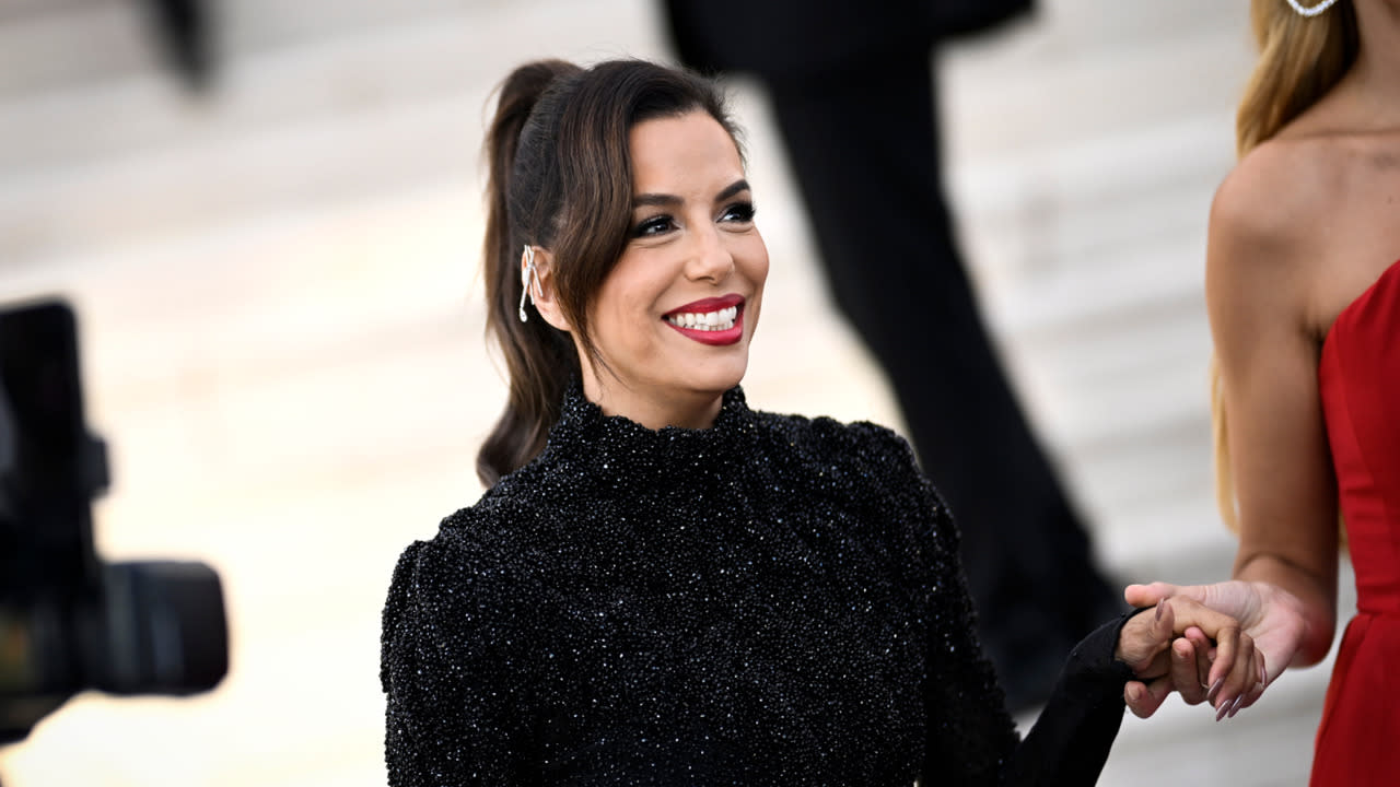 Eva Longoria Wore Nothing But a High-Cut Bodysuit Underneath Her Totally  Sheer Sparkly Dress