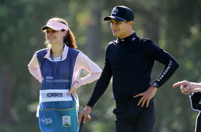VIRGINIA WATER, ENGLAND - SEPTEMBER 07: Lando Norris looks on during the BMW PGA Championship Pro-Am at Wentworth Golf Club on September 07, 2022 in Virginia Water, England. (Photo by Andrew Redington/Getty Images)