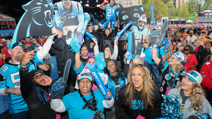 Getty Images - KANSAS CITY, MO - APRIL 28: Carolina Panthers fans yell during day two of the NFL Draft on April 28, 2023 at Union Station in Kansas City, MO. (Photo by Scott Winters/Icon Sportswire via Getty Images)