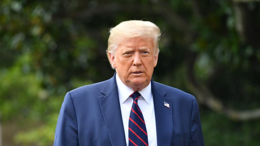 US President Donald Trump speaks to the press before departing from the White House in Washington,DC on July 27, 2020, en route to Morrisville, North Carolina. (Photo by Nicholas Kamm / AFP) (Photo by NICHOLAS KAMM/AFP via Getty Images)