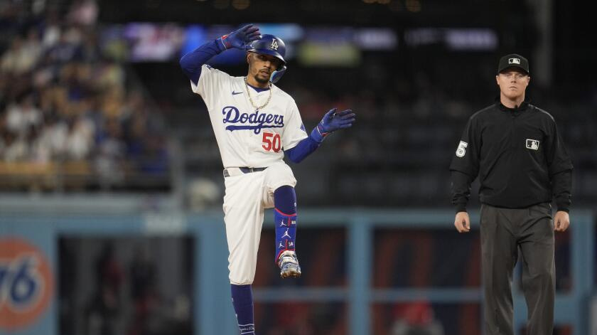LA Times - Mookie Betts had five hits and the Dodgers' bullpen finished with six scoreless innings to lead the Dodgers past