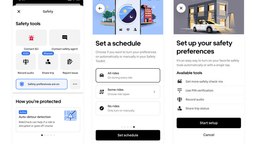 Screenshots of Uber's new safety preferences portal.