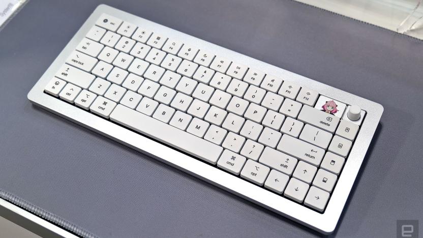 The Monokei Systems low-profile keyboard in Cupertino Silver and an optional Spy X Family faceplate. 