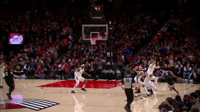 Nassir Little with a last basket of the period vs the Utah Jazz