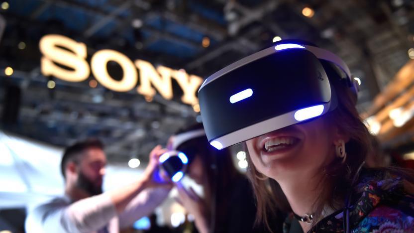 LAS VEGAS, NV - JANUARY 09:  Attendee Kristen Sarah uses Sony's Playstation VR at the Sony booth during CES 2018 at the Las Vegas Convention Center on January 9, 2018 in Las Vegas, Nevada. CES, the world's largest annual consumer technology trade show, runs through January 12 and features about 3,900 exhibitors showing off their latest products and services to more than 170,000 attendees.  (Photo by David Becker/Getty Images)