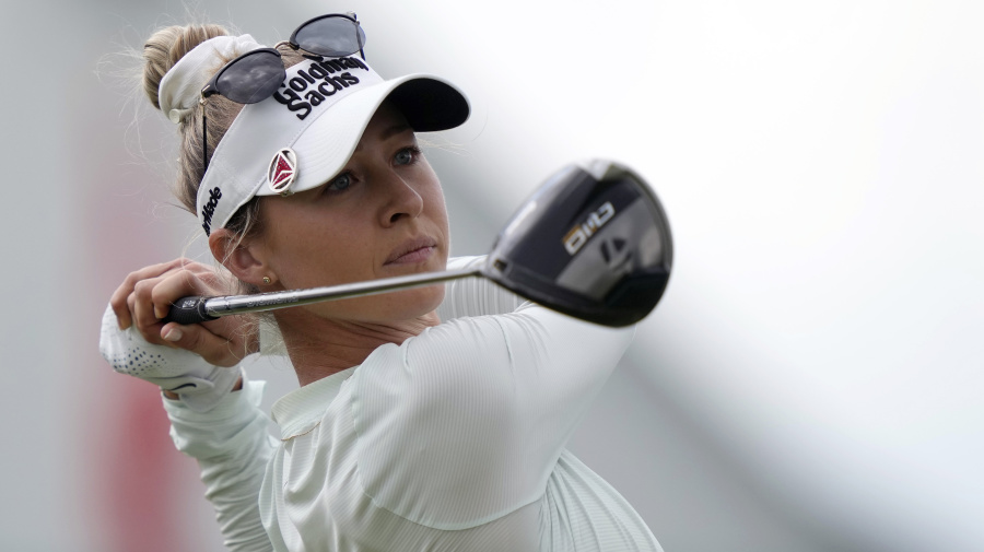 Associated Press - Nelly Korda watches her shot on the first hole during a practice round for the U.S. Women's Open golf tournament at Lancaster Country Club, Tuesday, May 28, 2024, in Lancaster, Pa. (AP Photo/Matt Rourke)
