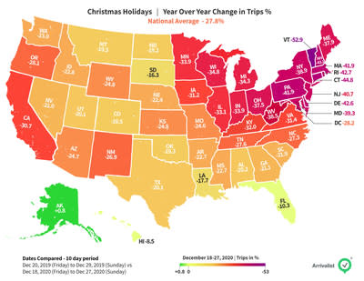 Christmas Road Trips Down Compared to a Year Ago Though Many Americans Still Hit the Road, Arrivalist Data Shows - Yahoo Finance