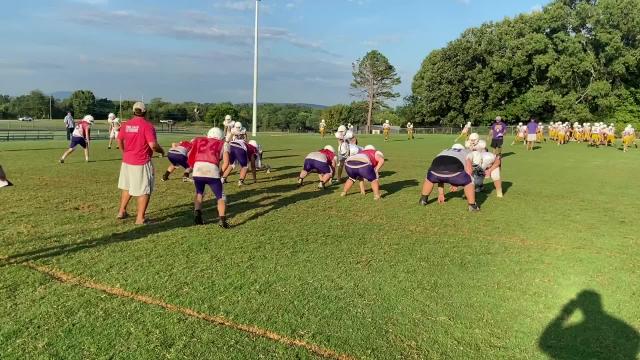 Booneville linebacker Dax Goff makes tackle during practice scrimmage