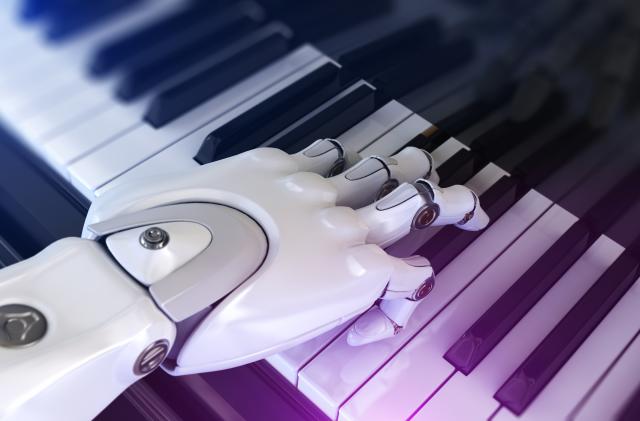 Robot Plays the Piano. 3d Illustration