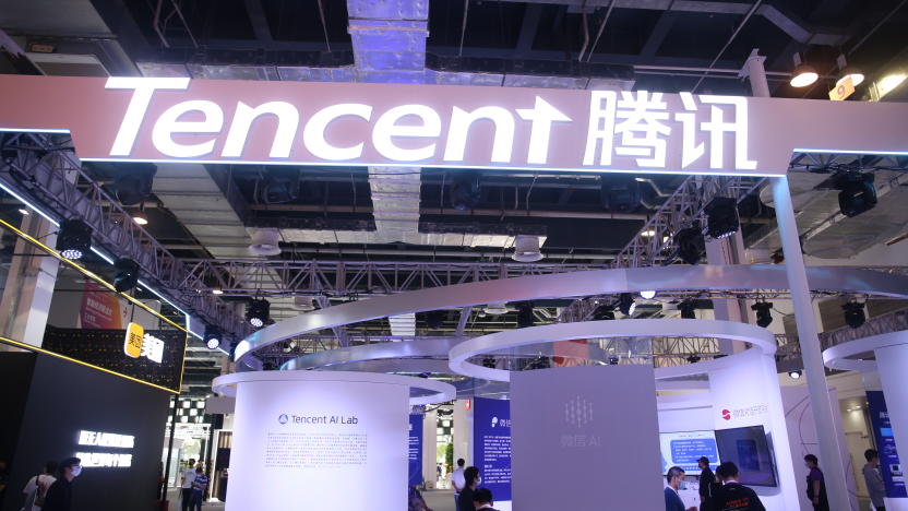 SHANGHAI, CHINA - JULY 7, 2021 - Photo taken on July 7, 2021 shows Tencent's Honour of Kings exhibition stand in Shanghai, China. At the 2021 World Artificial Intelligence Conference, Tencent Pony Ma announced that "Honor of Kings" will be held in an Electronic Sports of Honor of Kings competition. At the same time, an AI e-sports field full of sci-fi punk style was set up in the World Expo Exhibition and Convention Center to invite players to challenge. Feel the top level of AI competition. (Photo credit should read Costfoto/Barcroft Media via Getty Images)