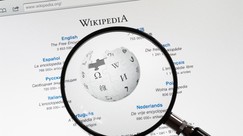 Utrechyt, The Netherlands - June 12, 2011: A magnifying glass on the start page of Wikipedia. Wikipedia is a online free encyclopedia to which volunteers can add articles.