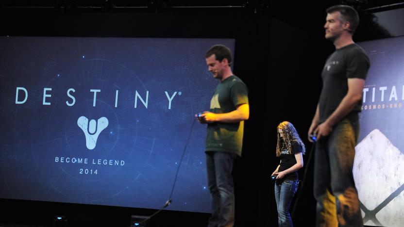 IMAGE DISTRIBUTED FOR SCEA - Joe Staten, Darla Freeze and Jason Jones play onstage at the worldwide premiere of PlayStation 4 gameplay of the highly anticipated Destiny from Bungie and Activision at the PlayStation E3 Press Conference on Monday June 10, 2013 in Los Angeles. (Photo by Jordan Strauss/Invision for SCEA/AP Images)