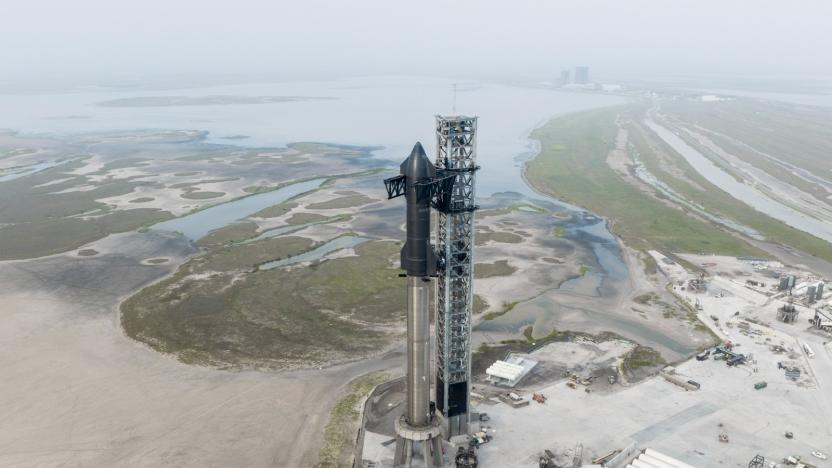 Fully stacked SpaceX Starship rocket at the company's Boca Chica facility in Texas. 