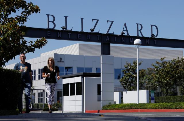 The entrance to the Activision Blizzard Inc. campus is shown in Irvine, California, U.S., August 6, 2019.   REUTERS/Mike Blake