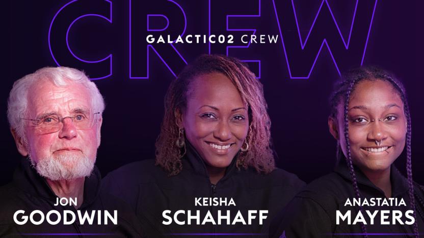 A photo of the Virgin Galactic 02 crew, Jon Goodwin, Keisha Schahaff and Anastasia Mayers.