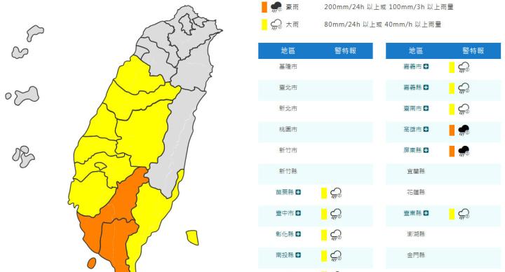 雨升級！苗栗以南11縣市警戒