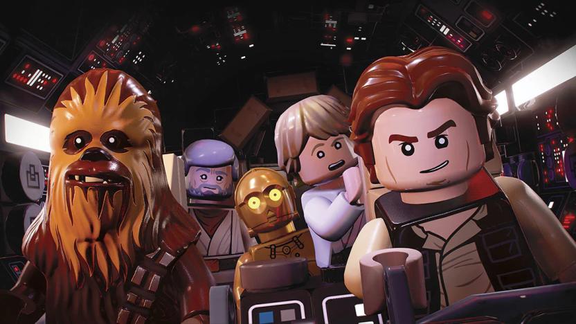 Chewbacca, Obi-Wan Kenobi, C-3PO, Luke Skywalker and Han Solo in Lego Star Wars: The Skywalker Saga.