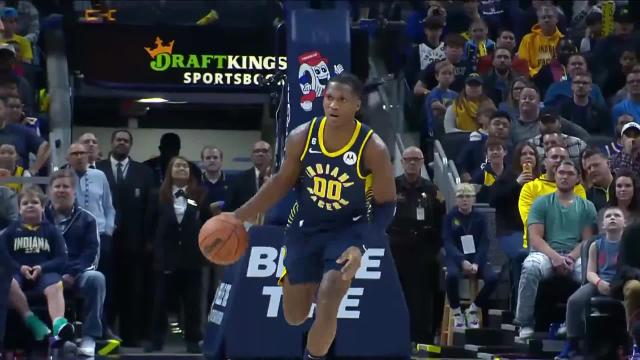 Myles Turner with a dunk vs the Golden State Warriors