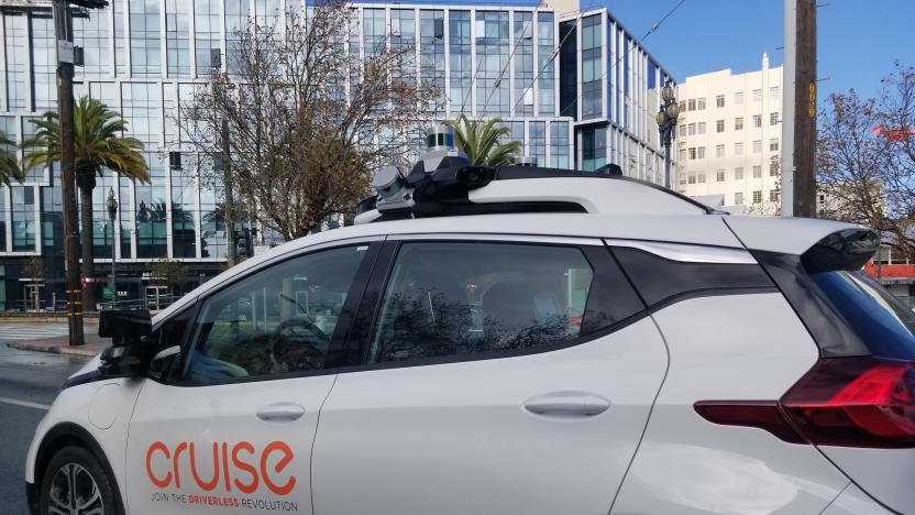 Side view of a driverless car from technology company Cruise Automation navigating the streets of San Francisco, California, with LIDAR and other devices visible, December, 2018. (Photo by Smith Collection/Gado/Getty Images)