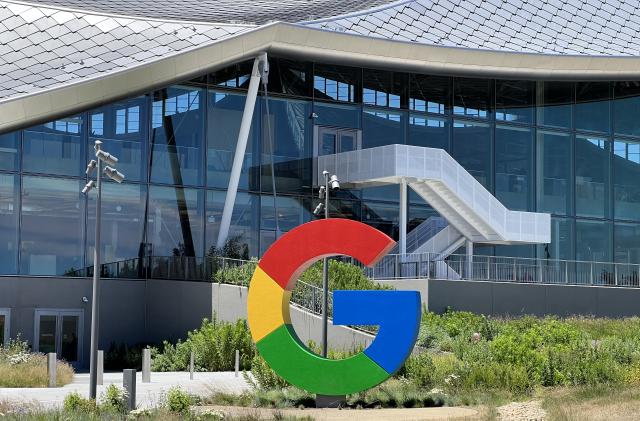 MOUNTAIN VIEW, CA - JUNE 16: A signage is displayed outside Google's new Bay View campus on June 16, 2022 in Mountain View, California. (Photo by Zhang Yi/VCG via Getty Images)