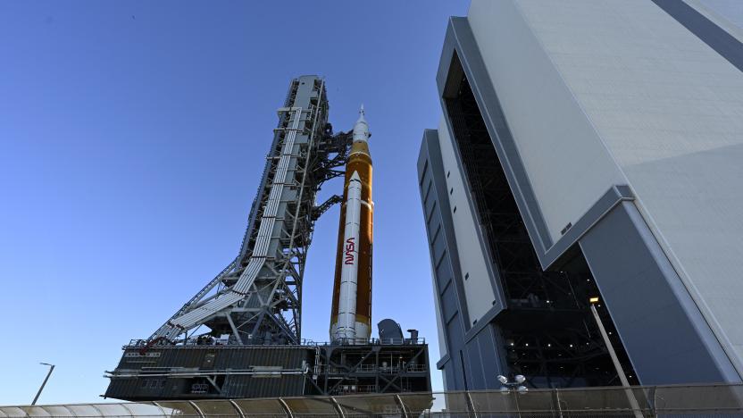 NASA's next-generation moon rocket, the Space Launch System (SLS) rocket with its Orion crew capsule perched on top, makes a highly anticipated, slow-motion journey from the Vehicle Assembly Building (VAB) to its launch pad at Cape Canaveral, Florida, U.S. March 17, 2022. REUTERS/Steve Nesius