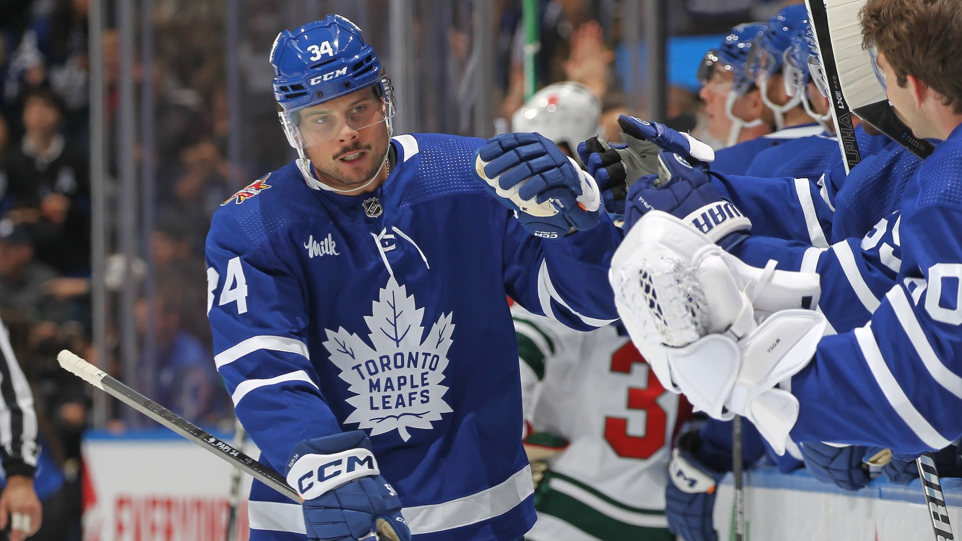 Auston Matthews of the Toronto Maple Leafs pauses during practice for  News Photo - Getty Images