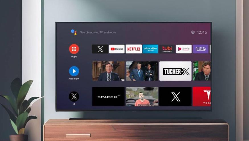 A mock up of the X TV app on a TV.