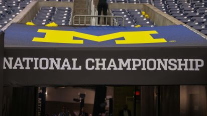 Getty Images - HOUSTON, TX - JANUARY 08: The Michigan logo is displayed above the tunnel before the CFP National Championship game Michigan Wolverines and Washington Huskies on January 8, 2024, at NRG Stadium in Houston, Texas. (Photo by David Buono/Icon Sportswire via Getty Images)