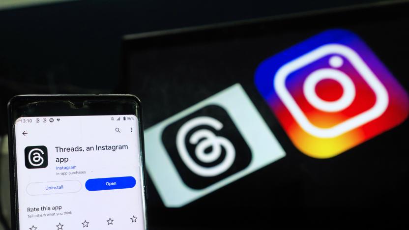 A man shows the newly introduced ''Threads'' app with an Instagram background on July 6, 2023, in Colombo, Sri Lanka. 