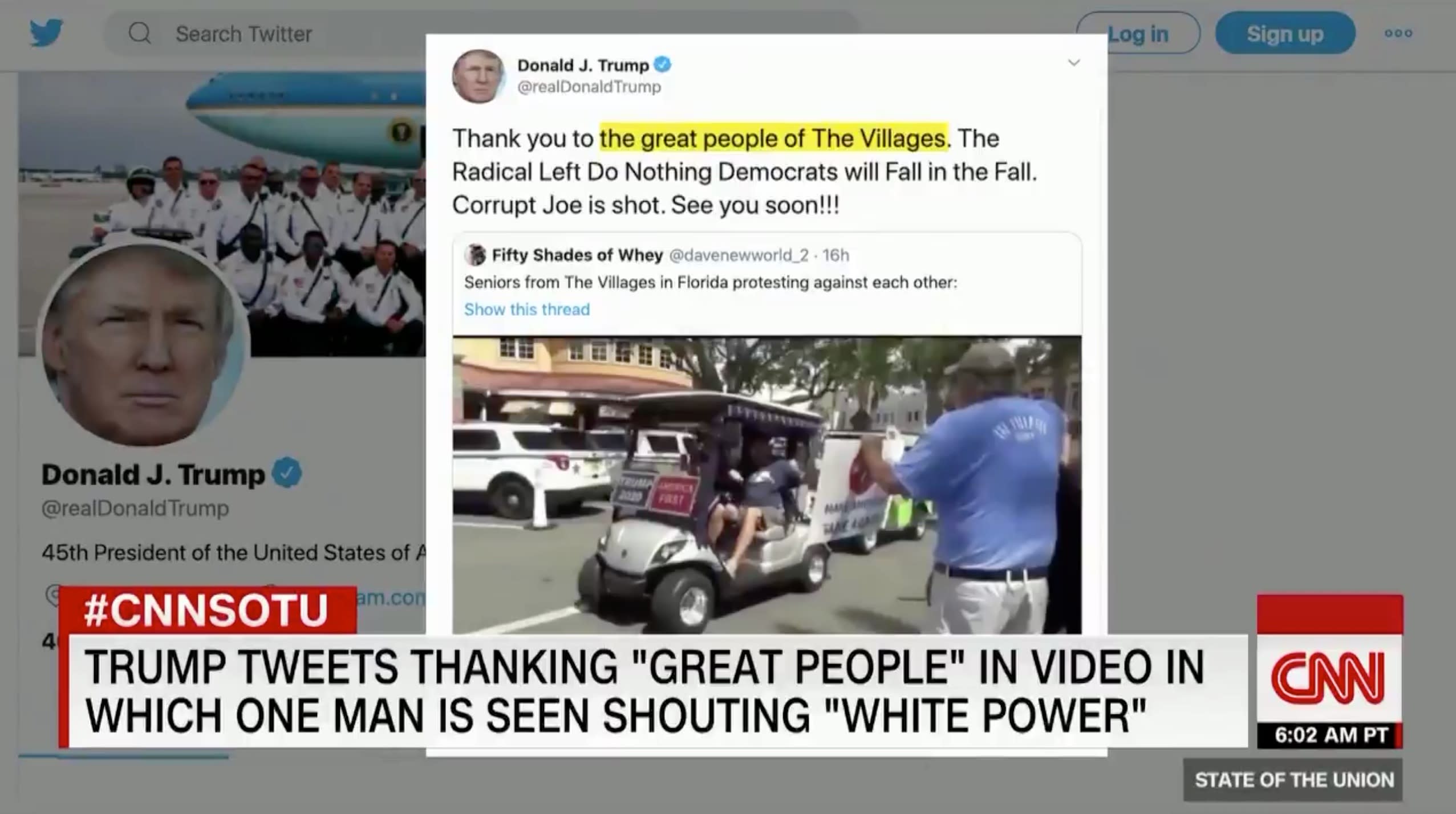 Trump shares video of man chanting, 'White power' in protest clash