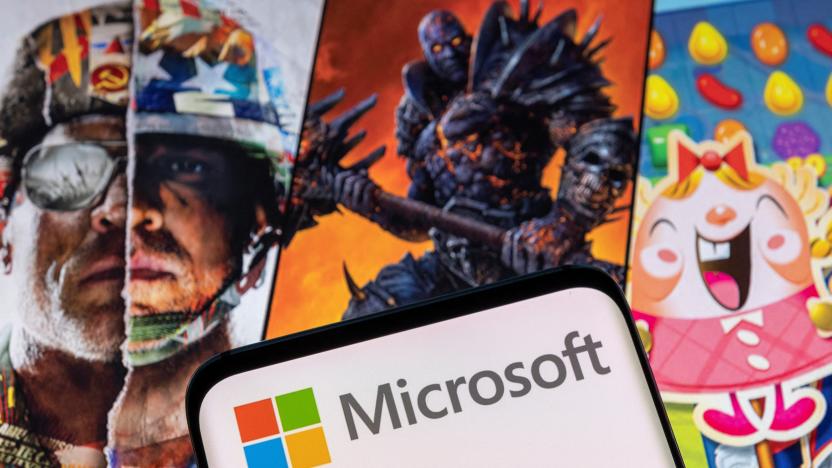 Microsoft logo is seen on a smartphone placed on displayed Activision Blizzard's games characters in this illustration taken January 18, 2022. REUTERS/Dado Ruvic/Illustration