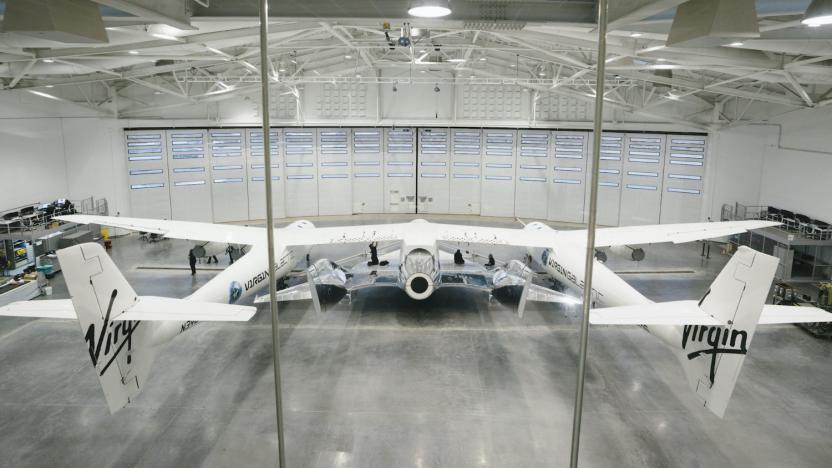 SpaceShipTwo and VMS Eve in the hangar of The Gateway to Space