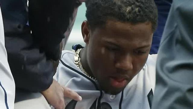 Braves rookie Ronald Acuna Jr leaves game with scary leg injury