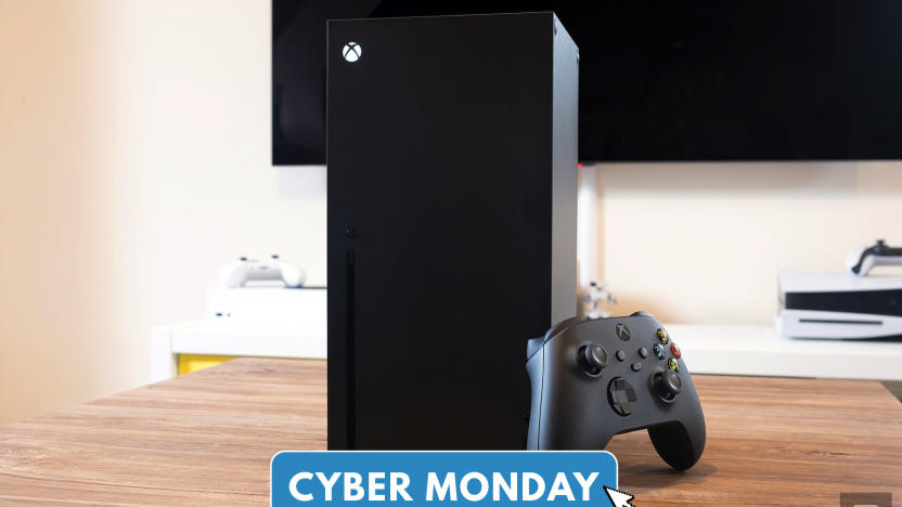 Xbox Series X and Xbox controller. A text overlay reads "Cyber Monday."