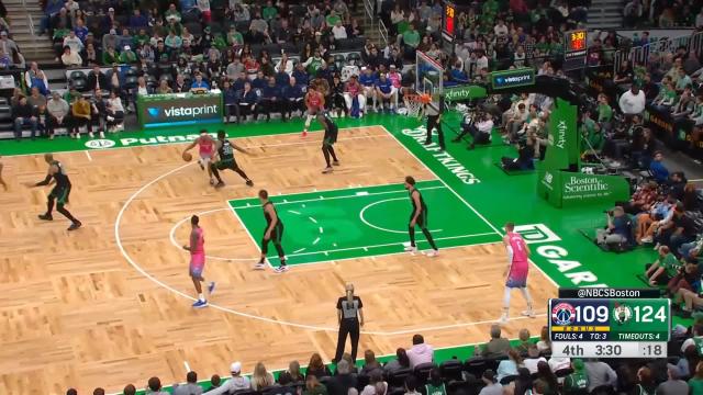 Kristaps Porzingis with a dunk vs the Boston Celtics