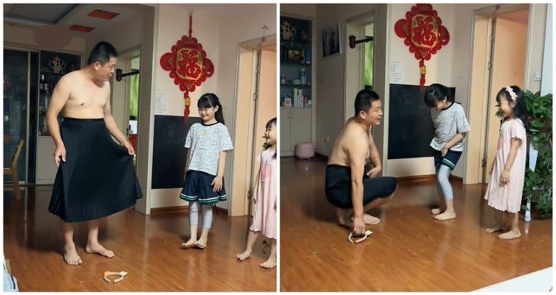 Chinese dad goes viral for wearing a skirt to teach his daughters how to avoid w..