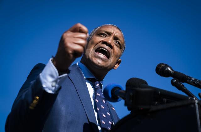 WASHINGTON, DC - DECEMBER 14: District of Columbia Attorney General Karl Racine speaks during a press conference to announce he has filed a lawsuit against the Proud Boys and the Oath Keepers over the Jan. 6 Capitol insurrection on Capitol Hill on Tuesday, Dec. 14, 2021 in Washington, DC. (Photo by Jabin Botsford/The Washington Post via Getty Images)