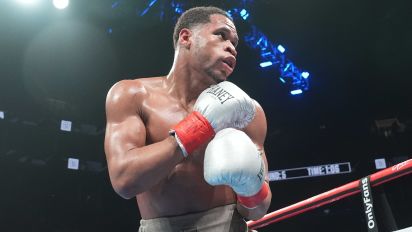 Associated Press - Devin Haney during the fifth round of a super lightweight boxing match against Ryan Garcia Sunday, April 21, 2024, in New York. Garcia won the fight. (AP Photo/Frank Franklin II)