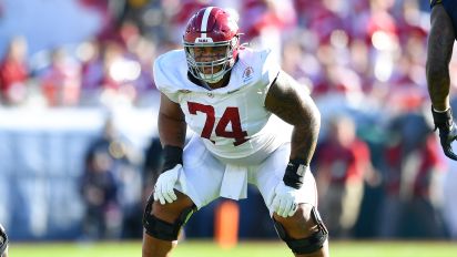 Getty Images - PASADENA, CA - JANUARY 01: OL Kadyn Proctor (74) of the Alabama Crimson Tide looks on during the Alabama Crimson Tide game versus the Michigan Wolverines CFP Semifinal at the Rose Bowl Game on January, 1, 2024, at the Rose Bowl Stadium in Pasadena, CA. (Photo by Brian Rothmuller/Icon Sportswire via Getty Images)