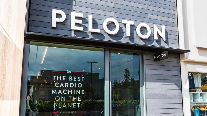 August 28, 2019 Palo Alto / CA / USA - Peloton store exterior view; Peloton is an American exercise equipment and media company whose main product is a luxury stationary bicycle